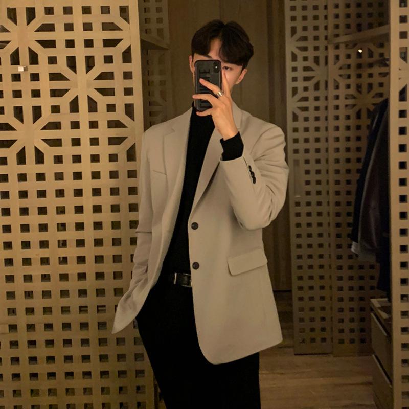 Blazer décontracté pour homme style coréen Printemps/Automne avec col de costume Coupe ample Veste de trajet