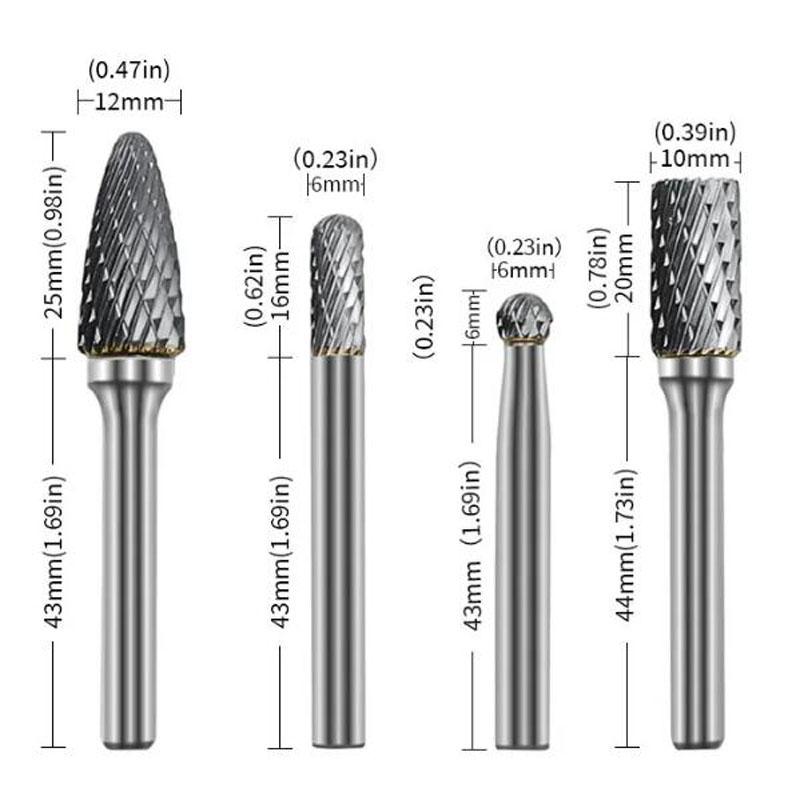 8pcs Tungsten Steel Grinding Head 6mm Carbide Mini Drill Diamond Burs Material Accessories Rotary File Metal Milling Cutter Tool