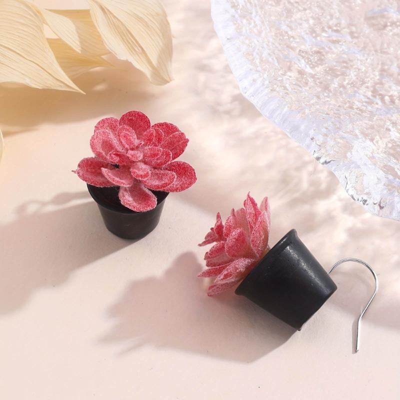 Adorable Resin Succulent Potted Plant Small Pendants Earrings Versatile Charm Ear Jewelry for Fashionable Individuals