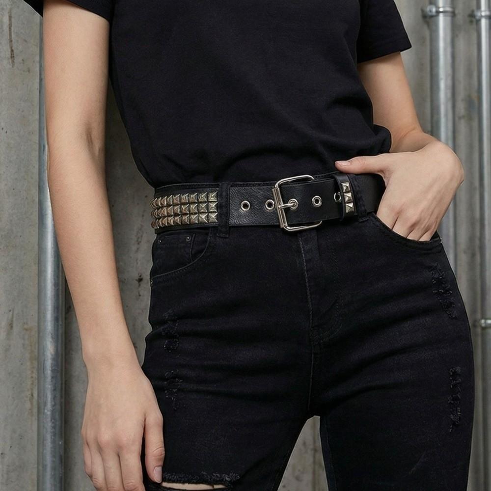 Vintage Punk Rivet Belt PU Leather Y2K Pyramid Belt Trend Metal Gothic Waistband Rock