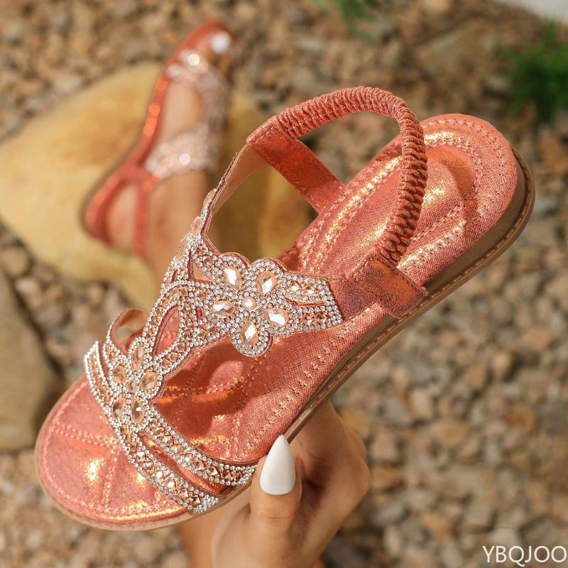 Fashion Ladies large size hollow Sandals Fashion rhinestone flats Bohemian style comfortable women's Shoes Summer casual breathable shoe