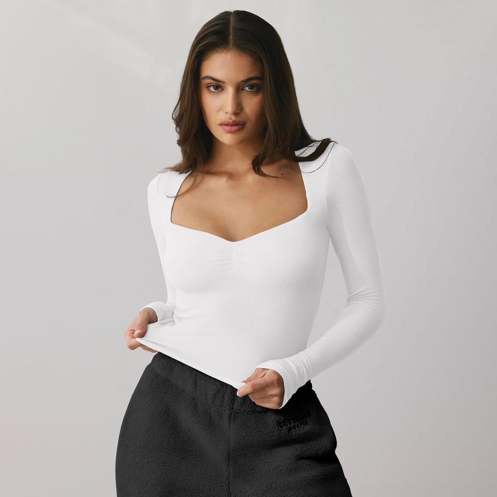 Langarm Unterhemd Mode Slim-fit T-Shirt Eckiger Ausschnitt Sexy Damenoberteil