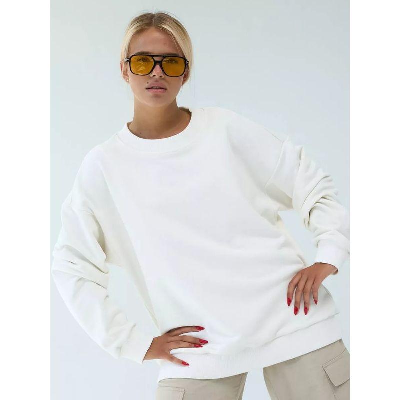 

Western Style New Fashion Casual Loose Solid round Neck Long sleeve Hoodie Top Loose Printed Top White (thin/thin) L