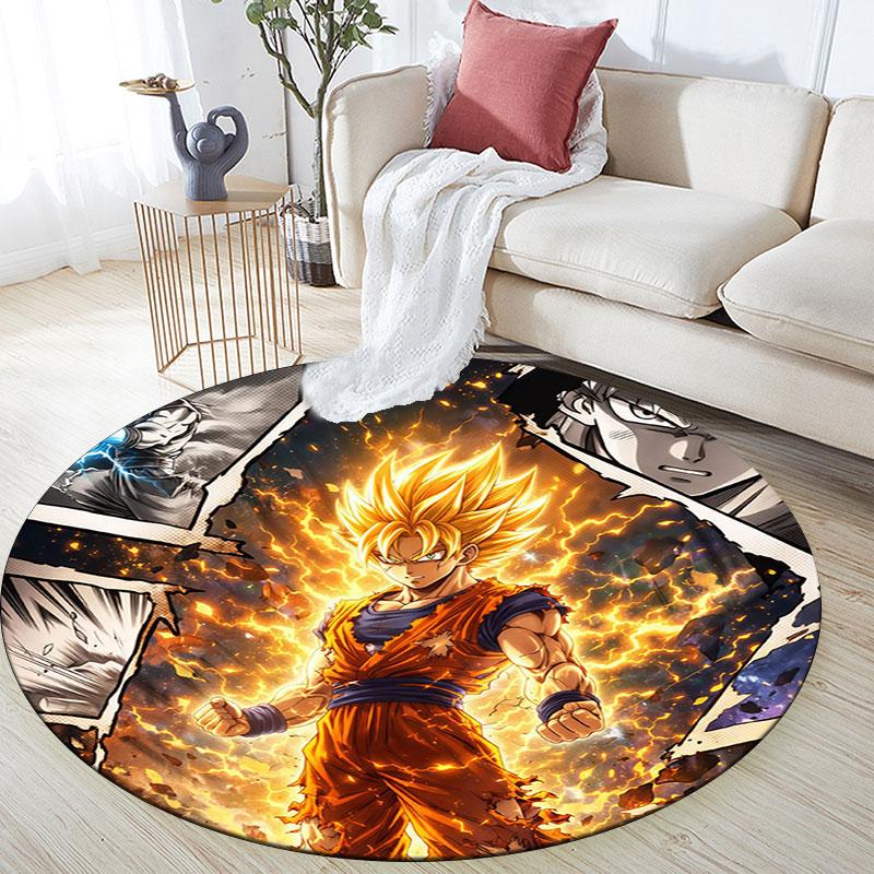 Son Goku,Round Area Rug,Carpet Rug for Living Room Bedroom Sofa Playroom Decor,Non-slip Floor Mat
