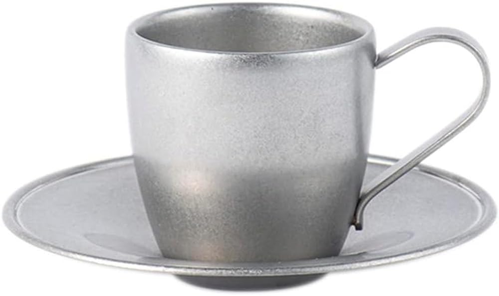 Vintage Inox DW Cup & Saucer, 100ml, Made In Japan, Perfect for Cafes, Restaurants, Tea & Coffee, Stainless Steel, Aged Finish, Shatterproof,