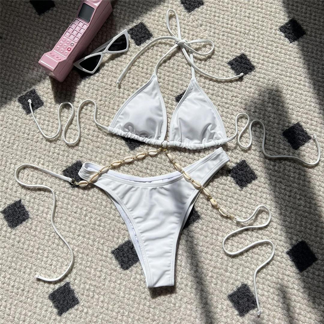 

5 Colors Sexy Halter Shell Brazilian Bikini Female Swimsuit Women Swimwear Two-pieces Bikini set Bather Bathing Suit Swim L
