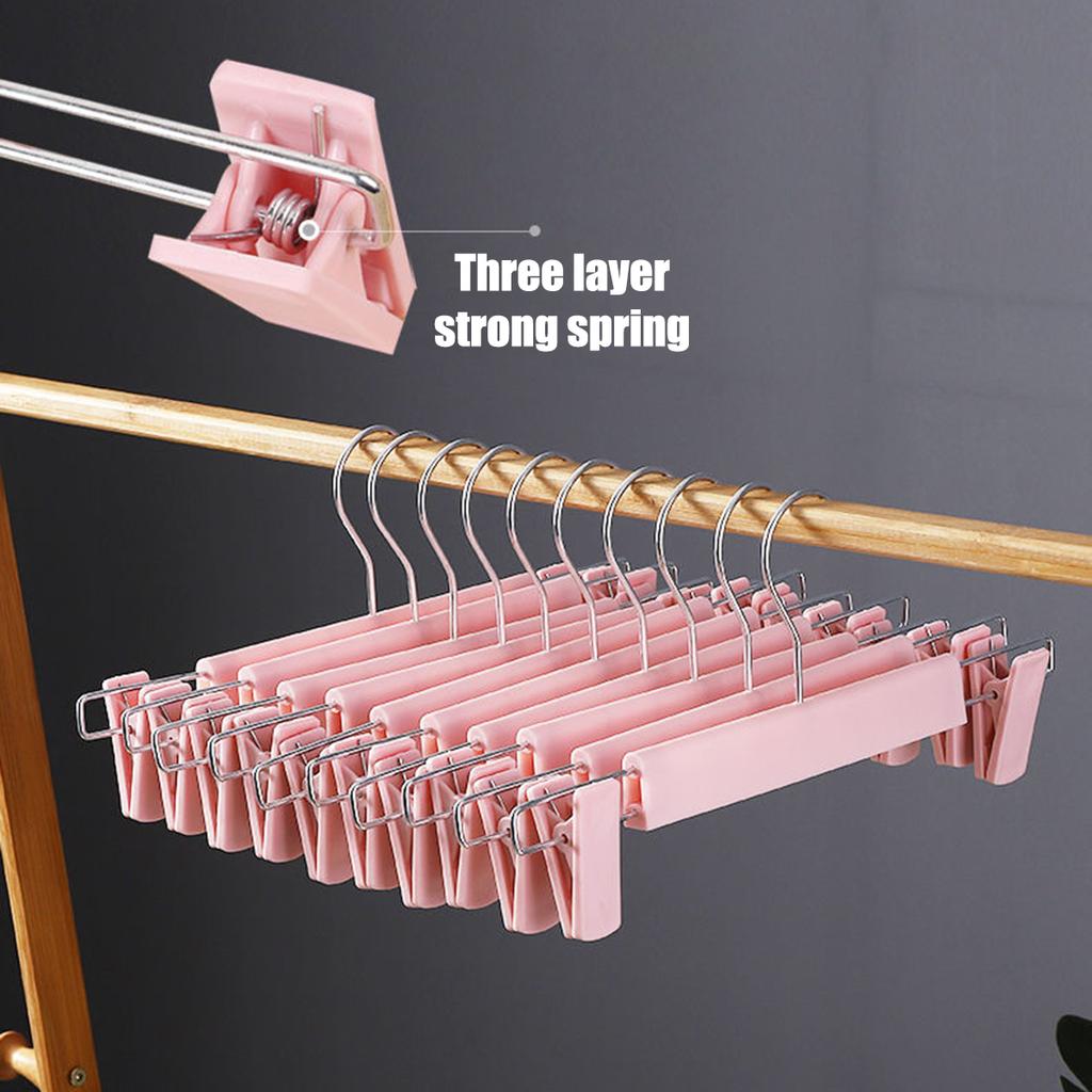 10Pcs/Pack Home Frosted Plastic Trouser Rack Strong Seamless Clip Hangers To Dry Clothes With Non-Slip Clips