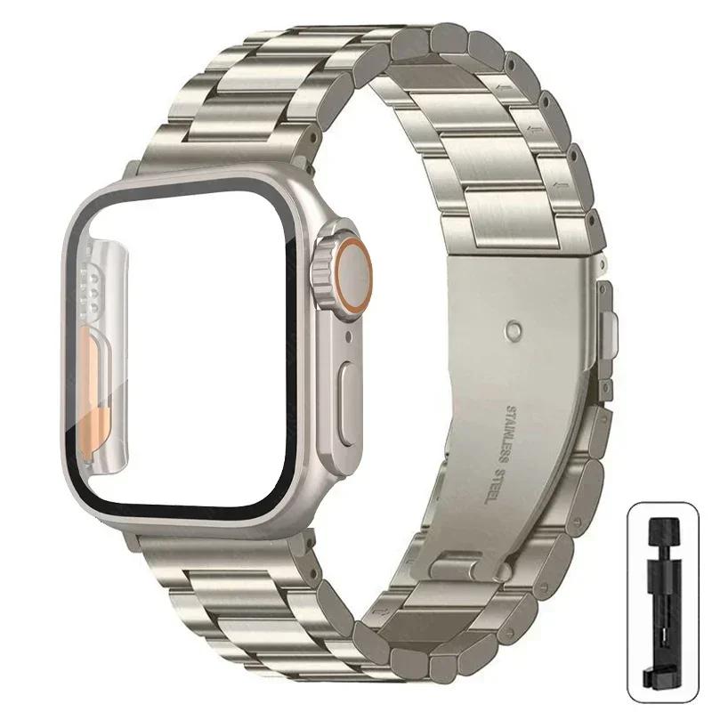 Armband i rostfritt stål + Ultrafodral för Apple Watch-band 10 42 mm 46 mm 44 mm 45 mm 41 mm 40 mm metallarmband för iwatch-serien 9 8 7 6 SE