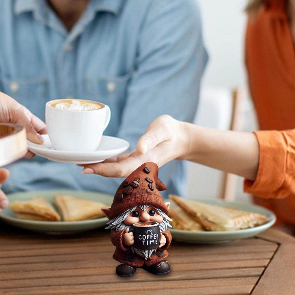 Small Gnomes Figurines Handmade Desktop Statue Accessories Resin Gnomes For Dining Room Coffee-Themed Dwarf Decorations