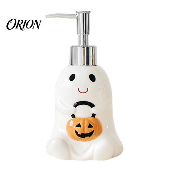 Ceramic Liquid Soap Container Halloween Ghost Dispenser, with Stainless Steel Pump, Pumpkin Refillable Holiday Theme Dispenser Hand Container,