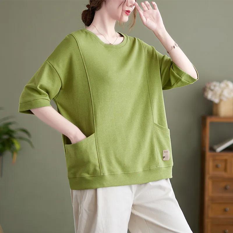 

Футболка для женщин, летняя, большого размера, хлопковая футболка, мягкая, свободная, повседневная, удобная, пуловер, футболка, топ XL зелёный