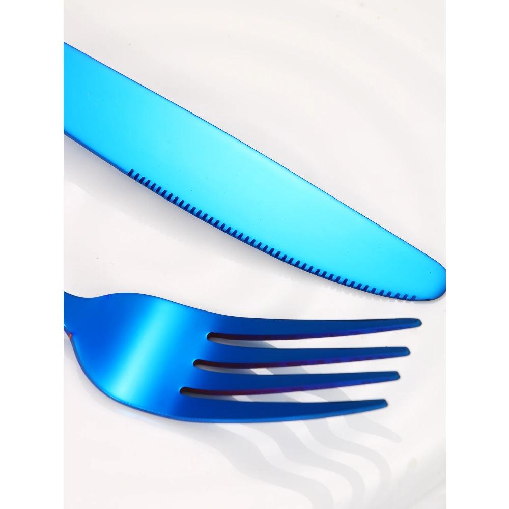 4/6/16/24 szt. Zestaw sztućców ze stali nierdzewnej nóż do steków widelec łyżka niebieskie okrągłe uchwyty sztućce odpowiednie dla rodziny restauracji hotelu
