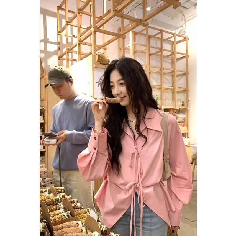 Camicia con papillon da donna, nuova per la primavera e l'autunno, stile retrò francese, top ampio