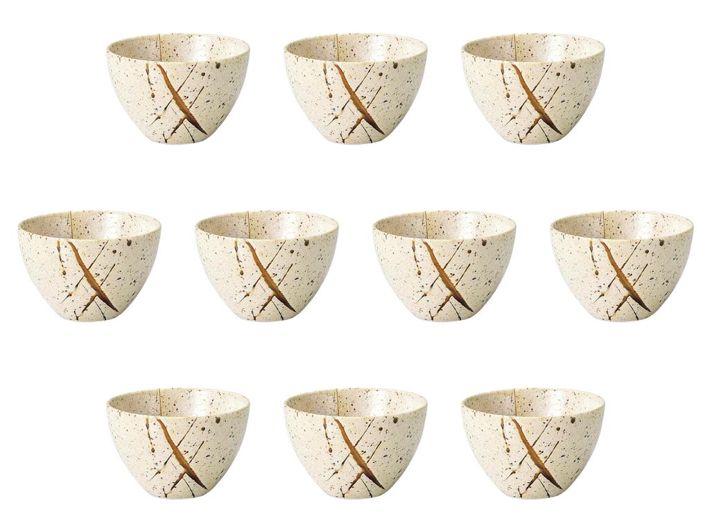 Set of 10 Bowls x Rice Bowl Setomonohonpo Ame-Nagashi 3.8 [11.5 7.5cm]