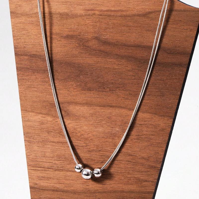 1pc Gold Stainless Steel Ball Design Necklace with Vintage Multilayered Beads, Hip Hop Style Personalized Clavicle Chain, Elegant Necklaces