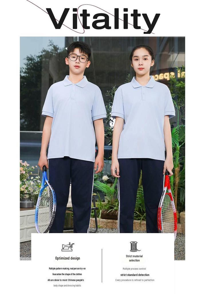 Summer Short Sleeve School Uniform T-shirt Set for Middle and High School Students - Boys and Girls Sportswear