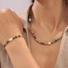 Bohemian Freshwater Pearl & Natural Stone Beaded Necklace Bracelet Set In Titanium Steel