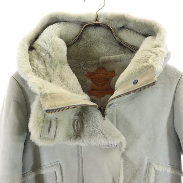 HYSTERIC Long Sleeve Mouton Leather Coat FREE Sheepskin Fur Lining Hood Women Used