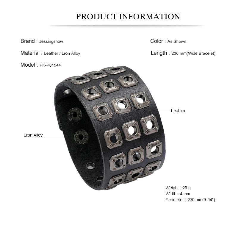 Retro Rivet Wide Genuine Leather Bracelet Fashion Jewelry Rock Punk Adjustable Length Bracelets Men Wristband Bangle