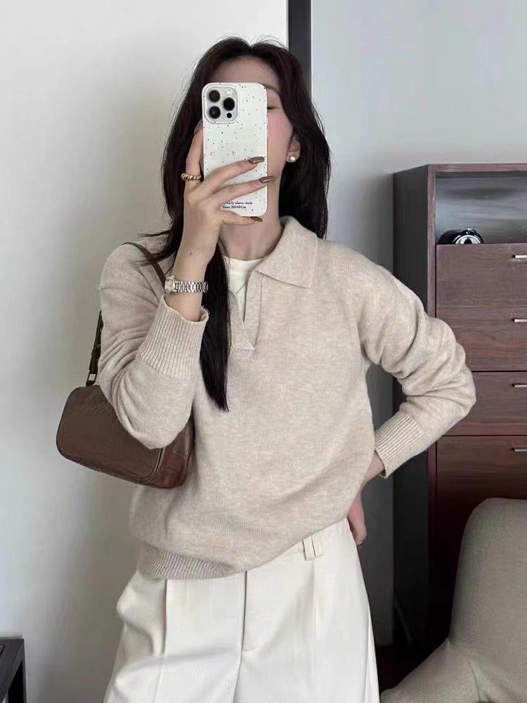 

Autumn-Winter Korean Style Wool Polo Neck Sweater with Turn-Down Collar Small