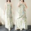 Neckholder-Langkleid mit Blumenmuster, Sommer, Bohemian-Stil, Urlaub, Reisen, Strandkleid, Baumwolle, Leinen, großer langer Rock