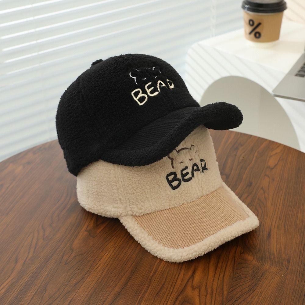 Lamb Fleece Baby Duck Cap Plush Material Children Peaked Caps Bear Embroidered Cap Autumn Winter