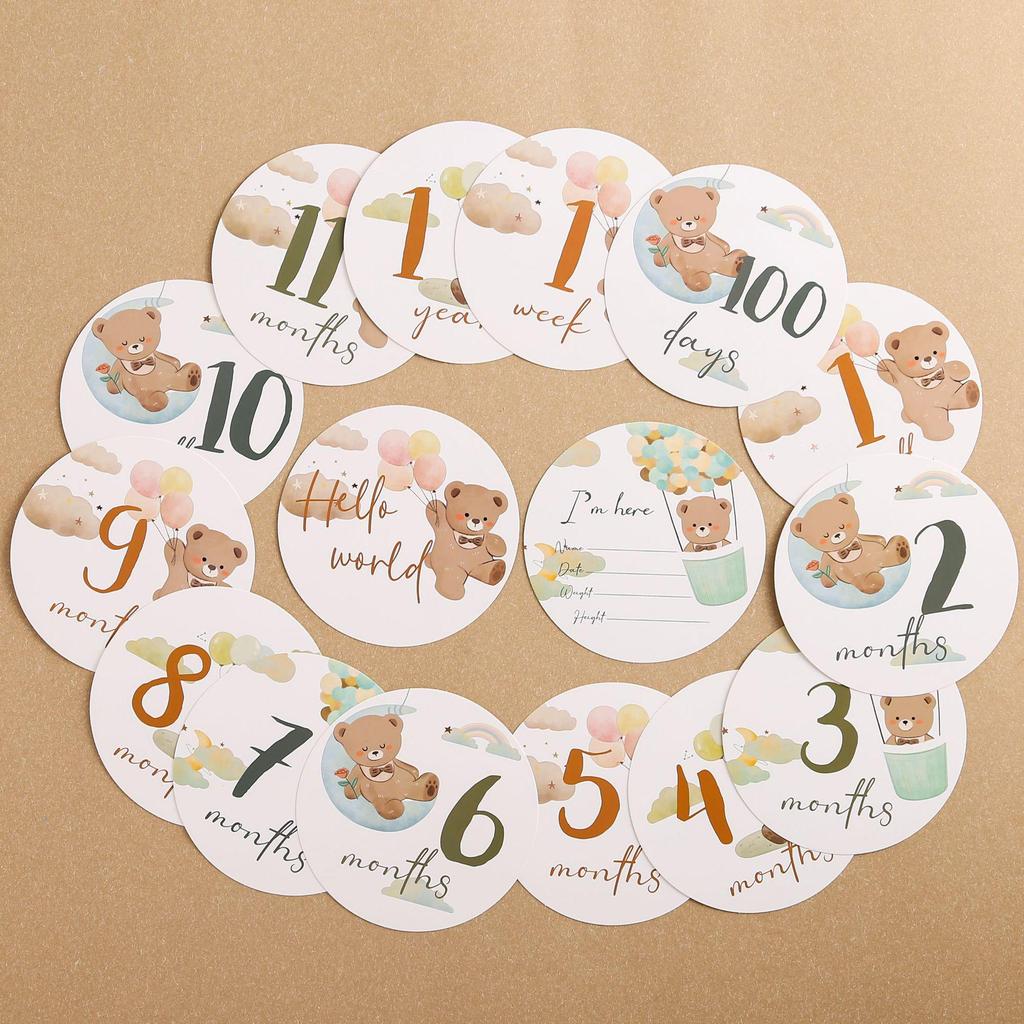 Little Bear Milestone Cards: 1-12 Months & Hundred Days Commemorative Photo Props