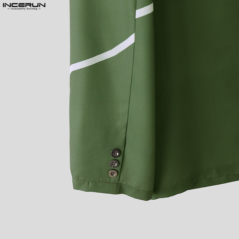 INCERUN Spring Autumn Men Lapel Neck Long Sleeve Button Print Thin Blazer Coats