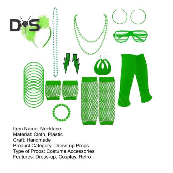 80s Neon Costume Accessories Set Knitted Leg Warmers Headband Gloves Earrings Bracelet Beaded Necklace Set Fancy Party Accessories