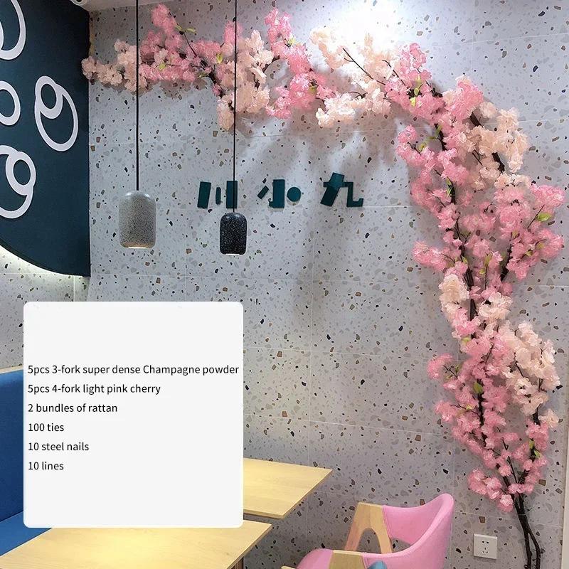 Artificial Cherry Tree Rattan Flower, Silk Wedding Background, Wall Decoration Flower, Home Decoration