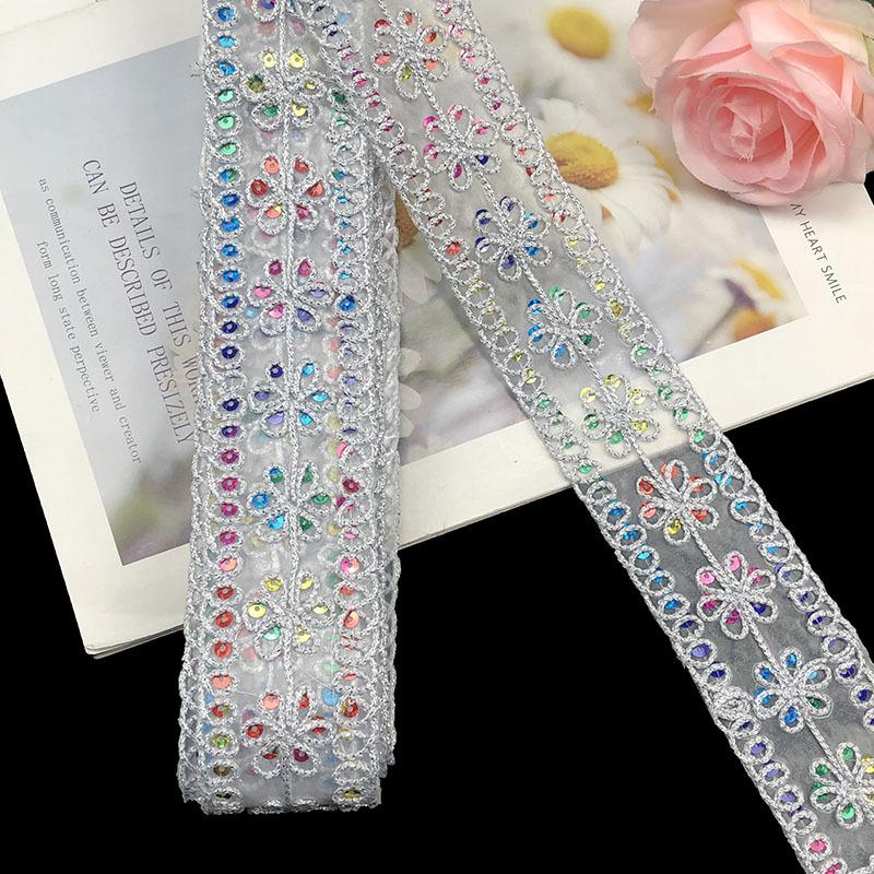 

Материалы ручной работы «сделай сам», 1 шт., 4,5 ярда, новое кружево с вышивкой и блестками, кружевная занавеска со штрих-кодом, домашний текстиль, аксессуары в стиле меньшинств, кружево 5cm/4.5 yards