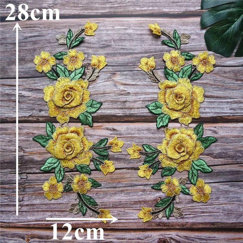 3D Flower Embroidery Flower Applique Blue Purple 12cm x 28cm Rose Flower Patch Embroidery Patches Crafts Clothing Accessories