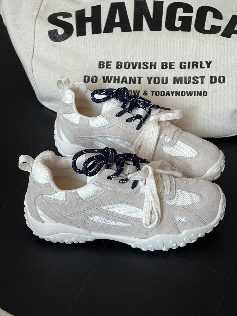 Leather breathable mesh women's casual versatile flat baseplate shoes 2025 summer new retro little white shoes tide