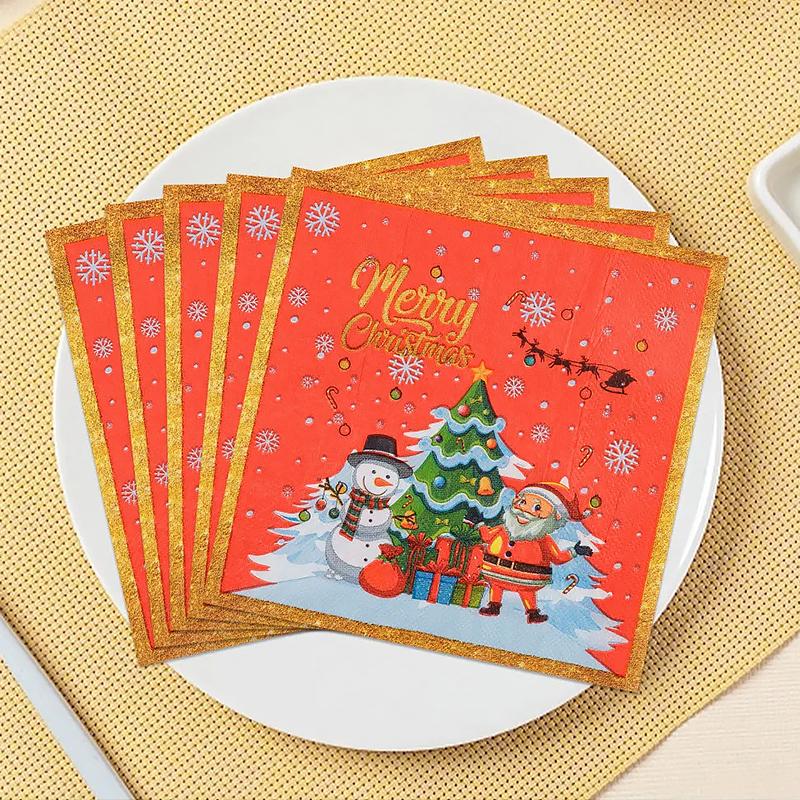20PCS/Set Christmas Theme Christmas Party Supplies Disposable Tissues Restaurant Decorations Napkins Safe Christmas