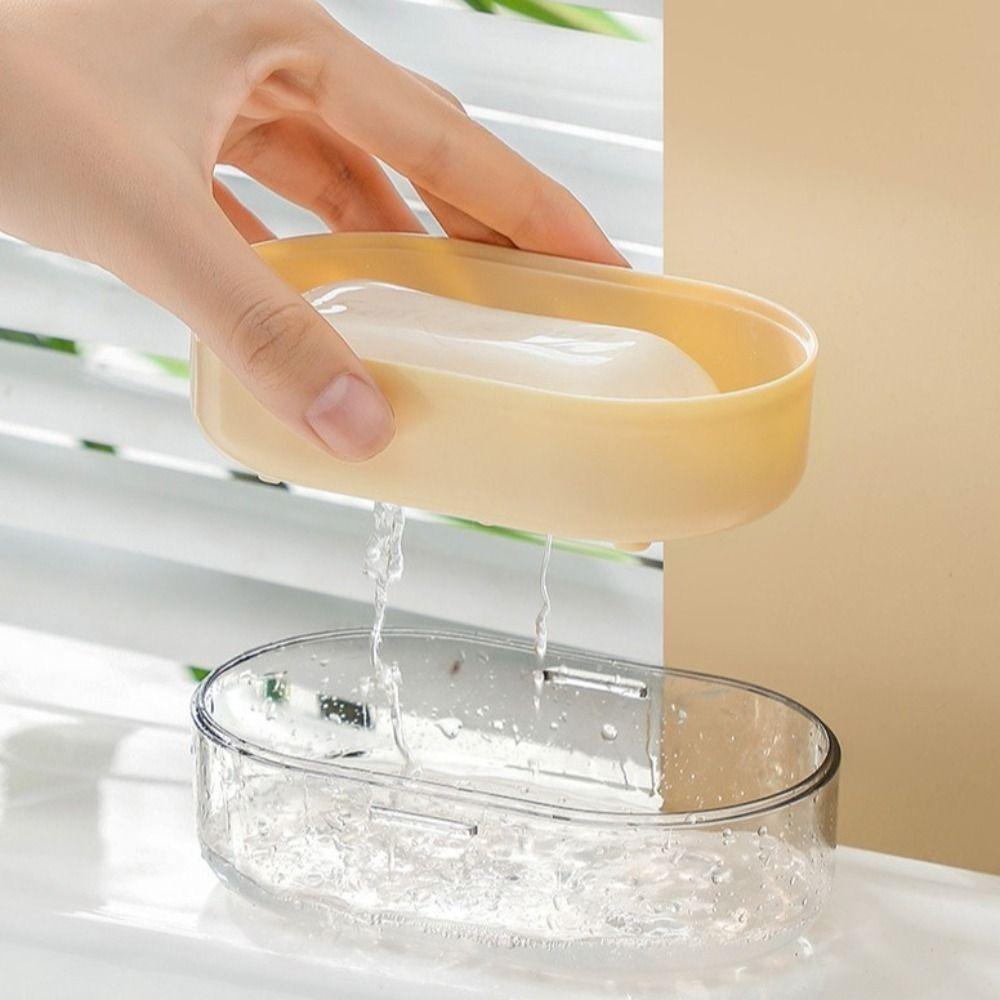 

2 PCS Double Layer Soap Box Silicone Soap Holder Portable Shampoo Container Bathroom сірий