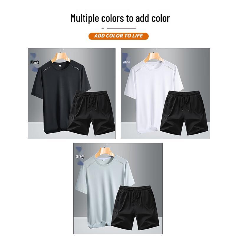 ROMON Men's Ice Silk Quick Dry T-shirt & Shorts Set
