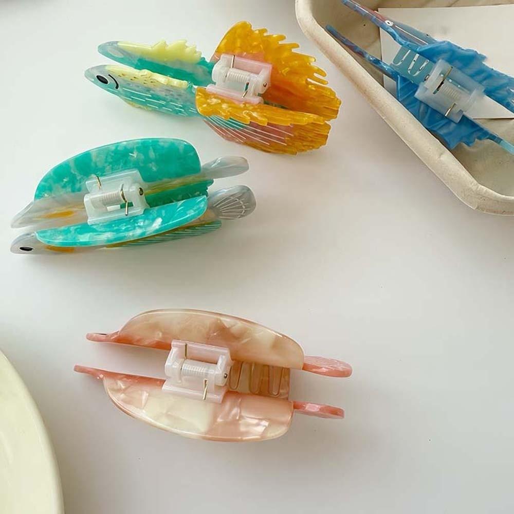 Korean Style Silver Arowana Shark Clip Acrylic Acetic Acid Hair Claw Guppy Hair Claw  Travel