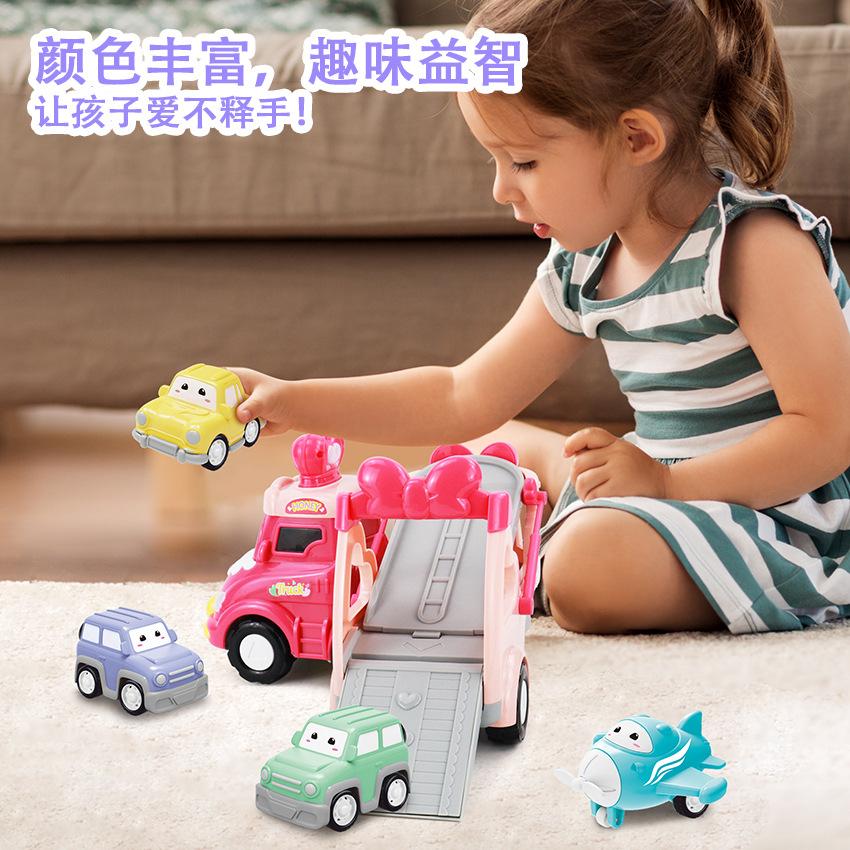 Modellspielzeug zum Zusammenbauen für Kinder, Cartoon, doppelstöckiges Transportfahrzeug, Trägheitsfahrzeug, Modellset, Spielzeug, Geschenk B128