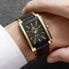 Luxury Rectangle Men Business Watches Stainless Steel Strap Quartz Wristwatch Reloj Hombre