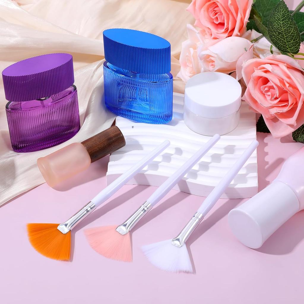 6 Pcs Fan Brushes for Facial, Slim Soft Facial Fan Brush Soft Makeup Brushes Face Mask Applicator for Glycolic Peel Masques Women Mud Clay Mask