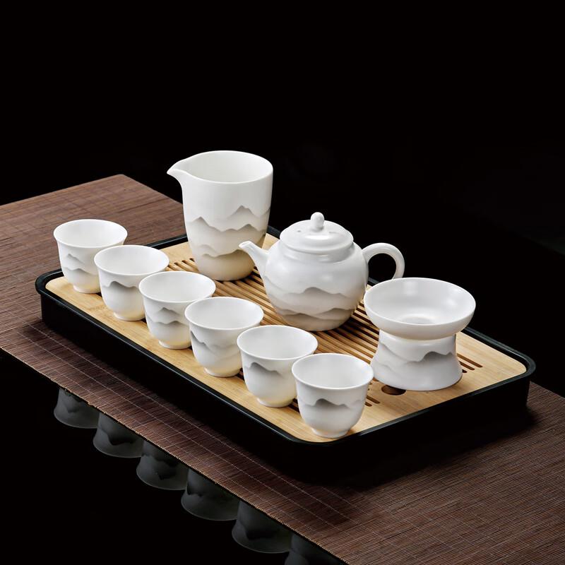 Lainuo Mutton Fat Jade Porcelain 9-Piece Tea Set with Tray