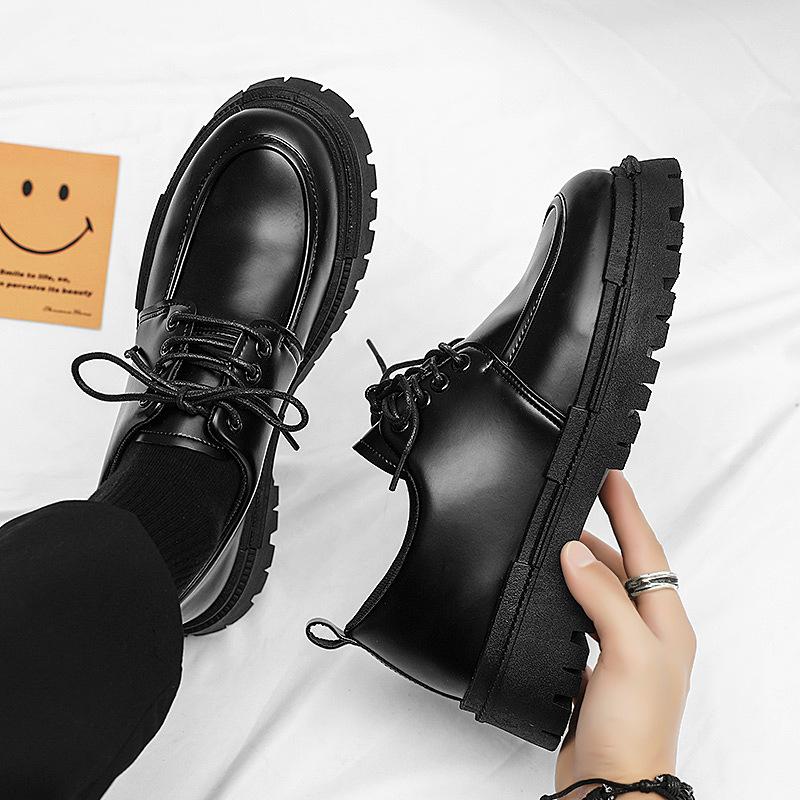 Autumn 2025 New Men's Shoes Winter British Business Sports Casual Pure Black Leather Shoes Work Trend Shoes