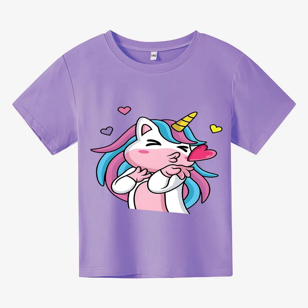 2026 New Unicorn Summer Print T-shirt Cartoon 100%Cotton T-shirt Round Neck Short-sleeved Tops Boys Girls Clothes Y2k One Piece