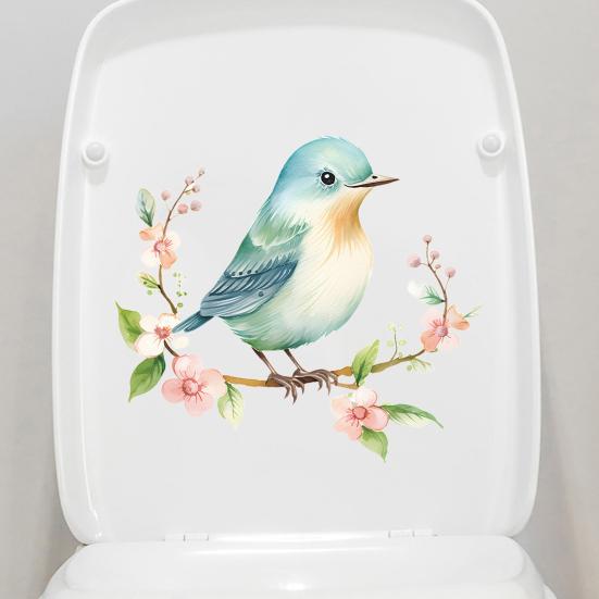 Bird Flower Toilet Sticker Removable Self-adhesive Waterproof PVC Living Room Wall Art Bathroom Toilet Lid Decoration Decal