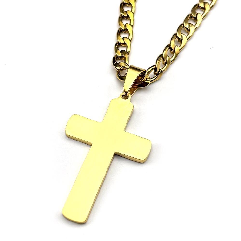 Christian Geometric Pattern Jesus Cross Pendant Necklace for Men Stainless Steel Gold Color Hip Hop Chain Necklaces Jewelry