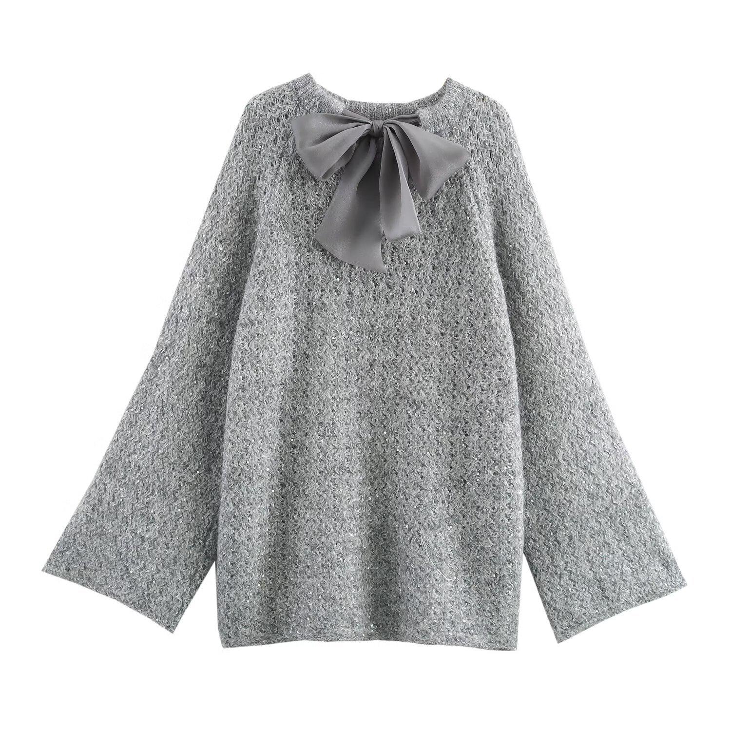 

Зимний женский кардиган свитер в европейско-американском стиле с пайетками, крючком, органзой и бантом One Size