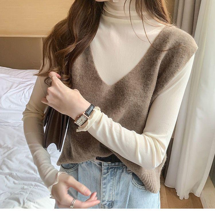 Women's Black High-Neck Mesh Base Layer Sweater with Fur Inner and Lace Gauze