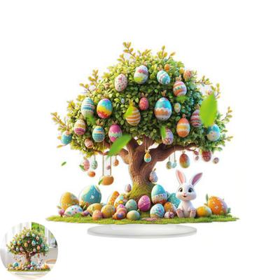 2D Flat Easter Egg Tabletop Sign Acrylic Colorful Easter Egg Tree Desktop Ornament for Spring Party Home Decor