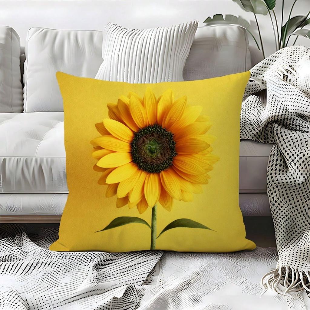 White Daisy Floral Print Pillowcase Bright Yellow Boho Style Polyester Cushion Cover for Sofa Bed Spring Home Decor