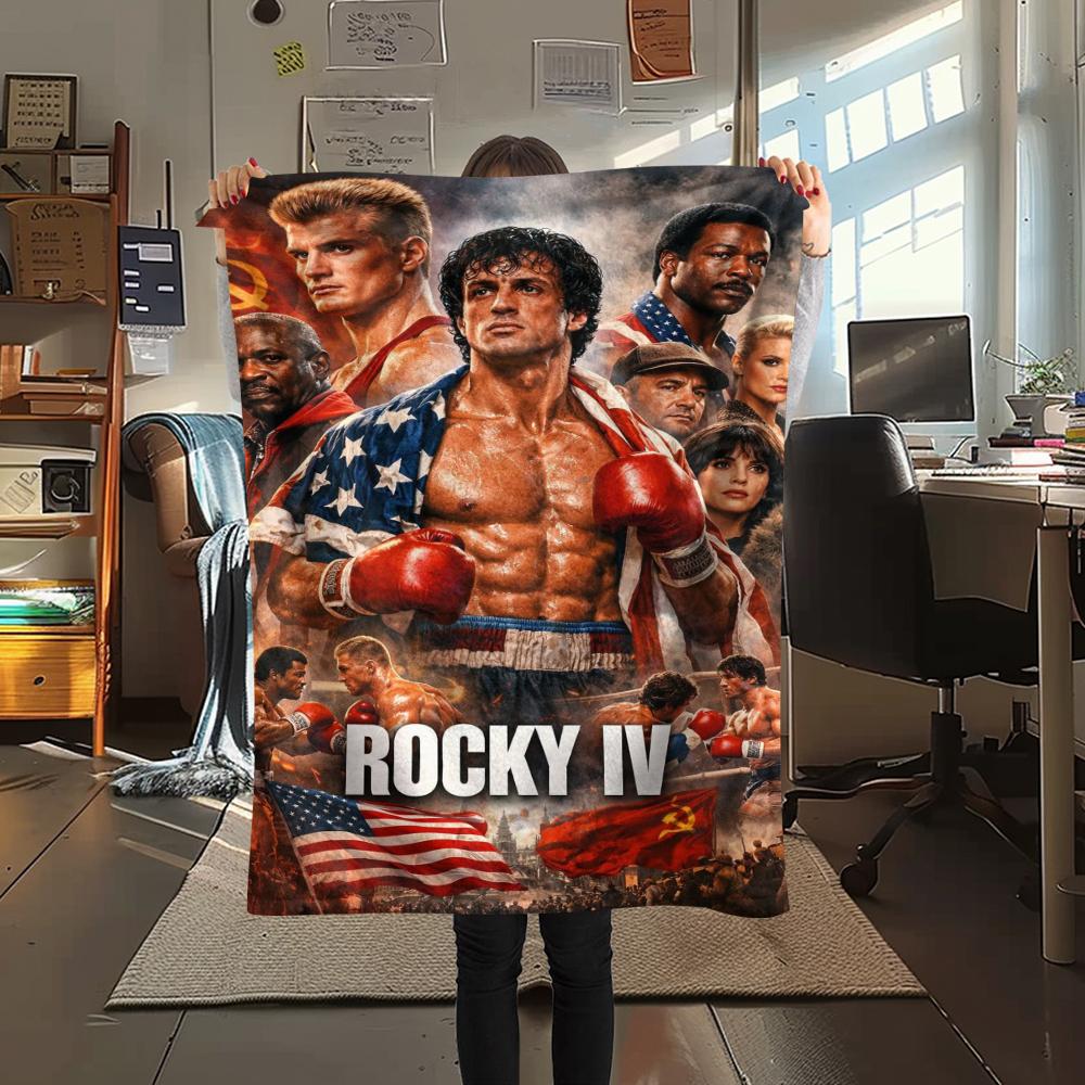 1Pc Rocky Print Flannel Blanket, High Quality Comfortable for All Seasons, Home Decor, Warmth and Comfort, Perfect for Christmas Gifts
